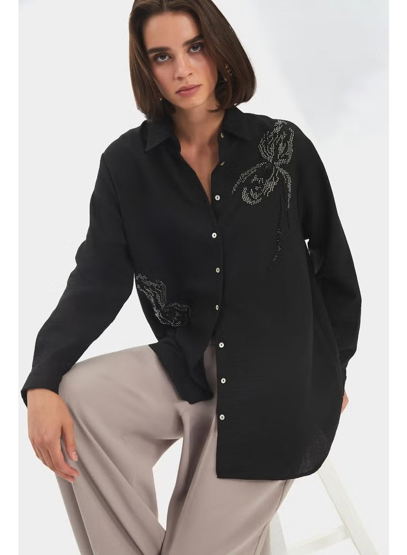 JUNE Women's Exclusive Oversize/loose Cut Embroidered Detailed Shirt - Image 1